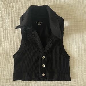 Urban Outfitters Black Collared Crop Top